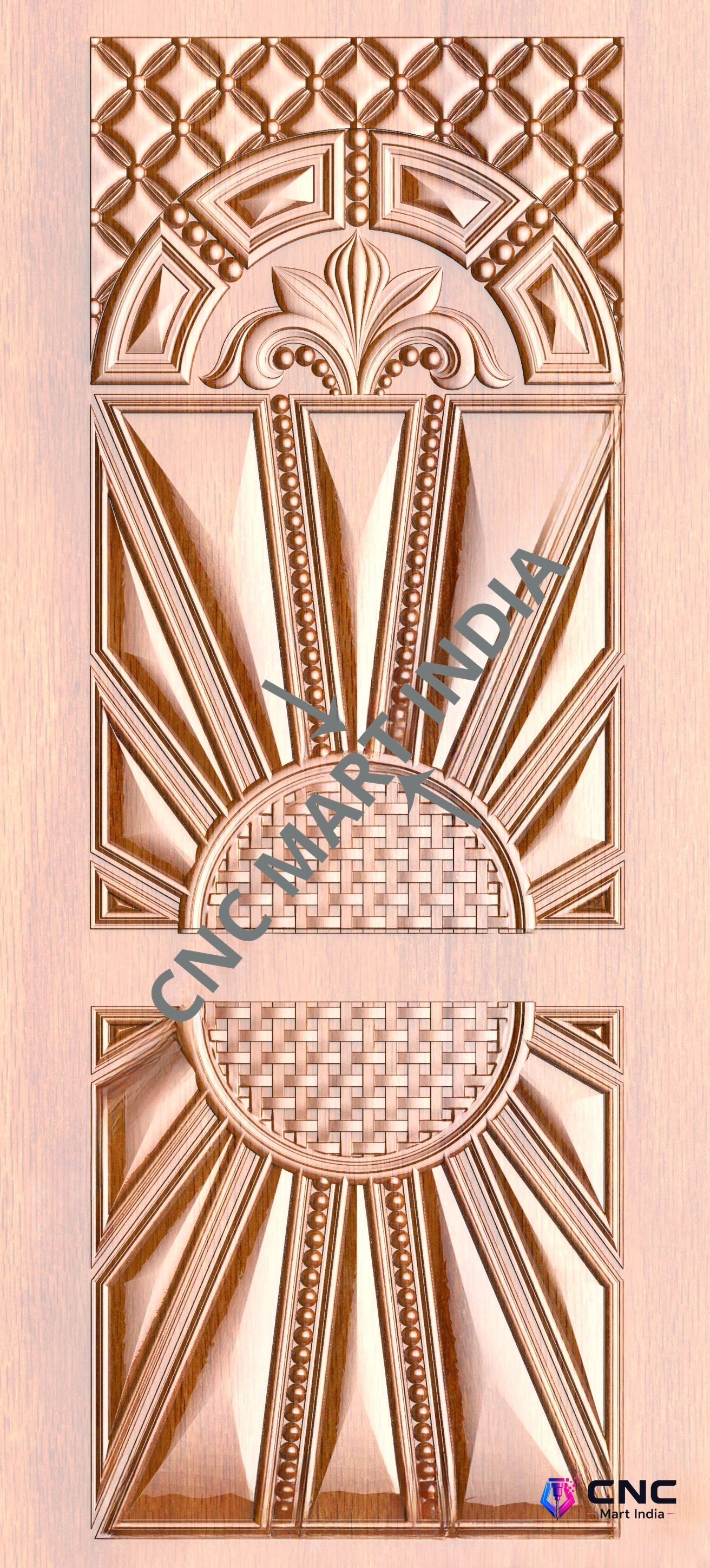 Arch - ARCH-33 Geometric Sunburst and Quilted Pattern Decorative Door Design